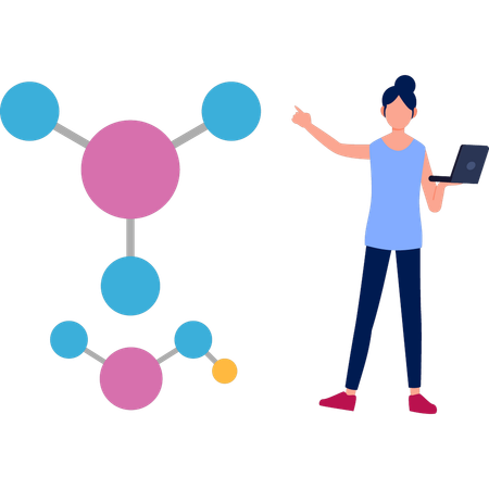 Menina aprendendo fórmula química  Ilustração