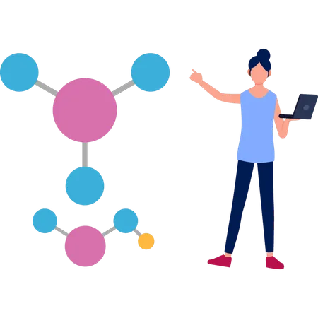 Menina aprendendo fórmula química  Ilustração