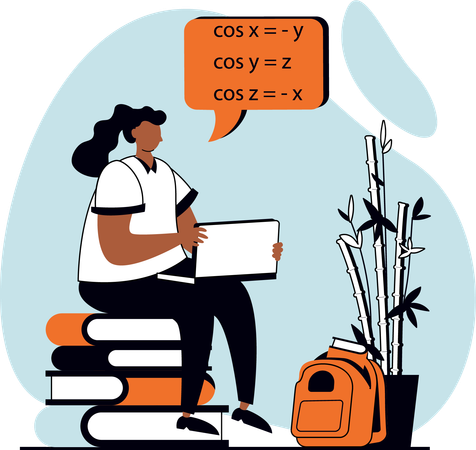 Menina aprendendo matemática on-line  Ilustração