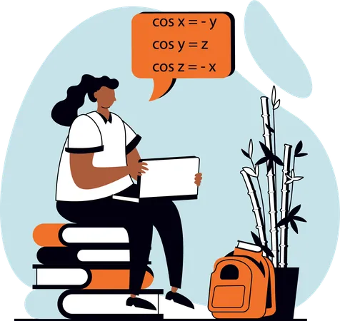 Menina aprendendo matemática on-line  Ilustração