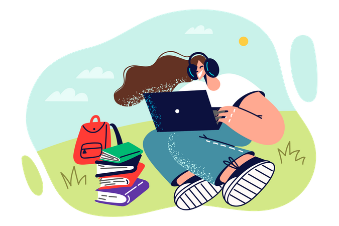 Menina aprendendo on-line  Ilustração