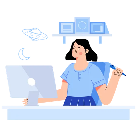 Menina aprendendo on-line  Ilustração