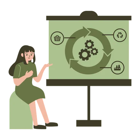 Menina apresentando gráfico de economia sustentável  Ilustração