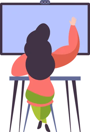 Menina participando de aula on-line  Ilustração