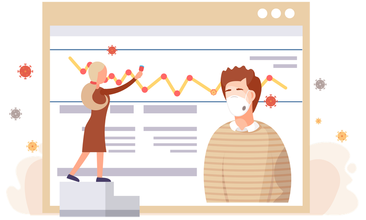 Menina assistindo informações sobre vírus online  Ilustração