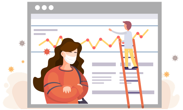 Menina assistindo informações sobre vírus online  Ilustração