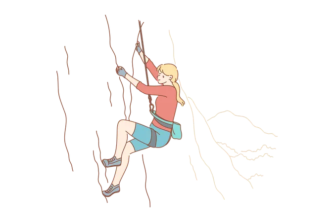 Menina atleta escalando rocha  Ilustração