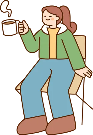 Menina tomando café  Ilustração