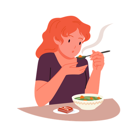 Menina tomando sopa  Ilustração