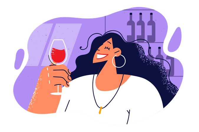 Menina bebendo vinho  Ilustração
