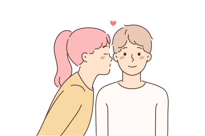 Menina beijando menino  Ilustração