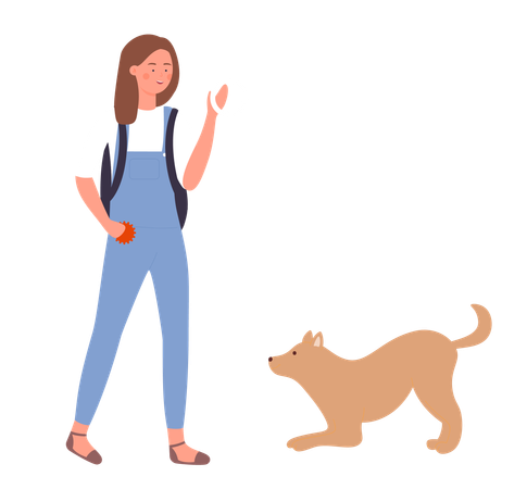 Menina brincando com cachorro  Illustration