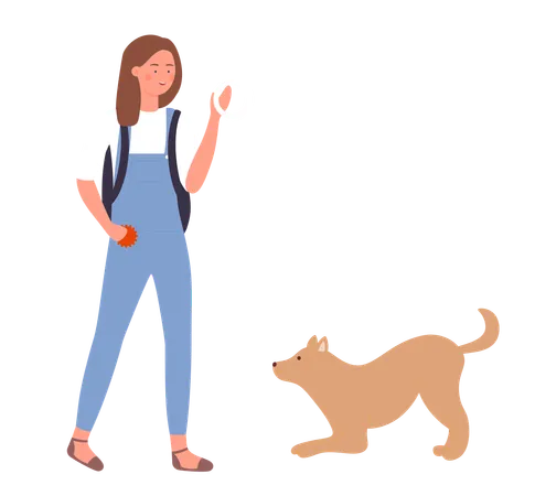 Menina brincando com cachorro  Illustration