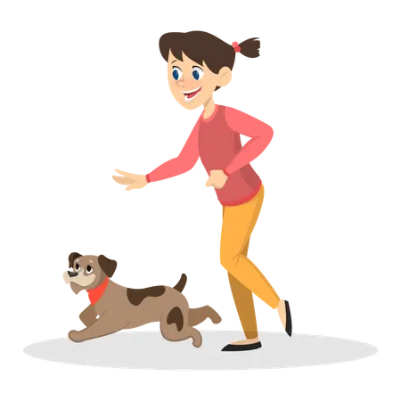 Menina brincando com cachorro  Ilustração