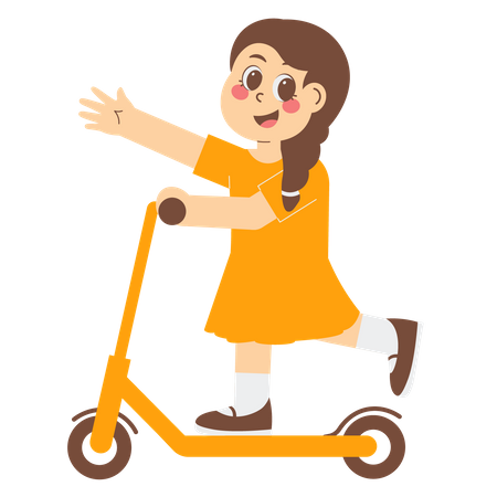 Menina brincando de scooter  Ilustração