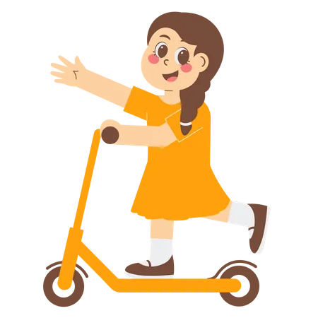 Menina brincando de scooter  Ilustração