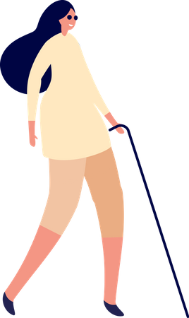 Menina cega com bengala  Ilustração