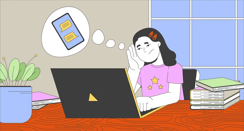 Menina chateada se comunicando no laptop  Ilustração