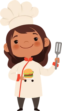 Chef de menina fazendo comida  Ilustração