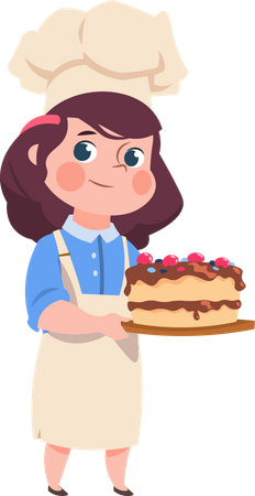 Chef de menina fazendo comida  Ilustração