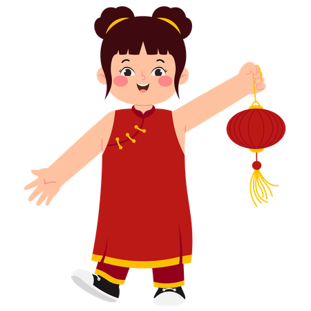 Menina chinesa com lanterna  Ilustração