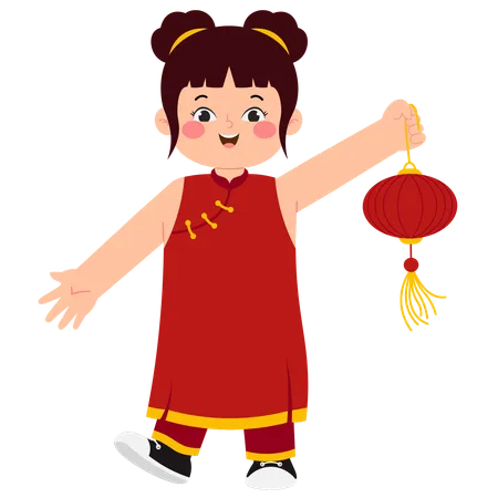 Menina chinesa com lanterna  Ilustração