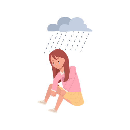 Menina chorando e sofrendo de depressão  Ilustração