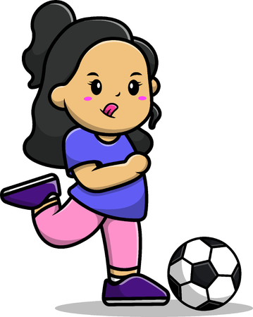 Menina chutando bola de futebol  Ilustração