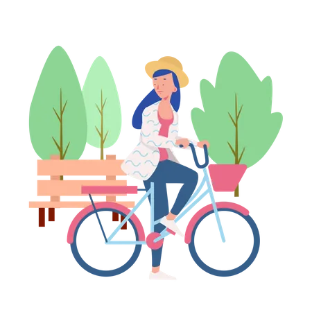 Menina andando de bicicleta  Ilustração