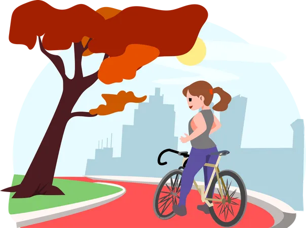 Menina andando de bicicleta  Ilustração