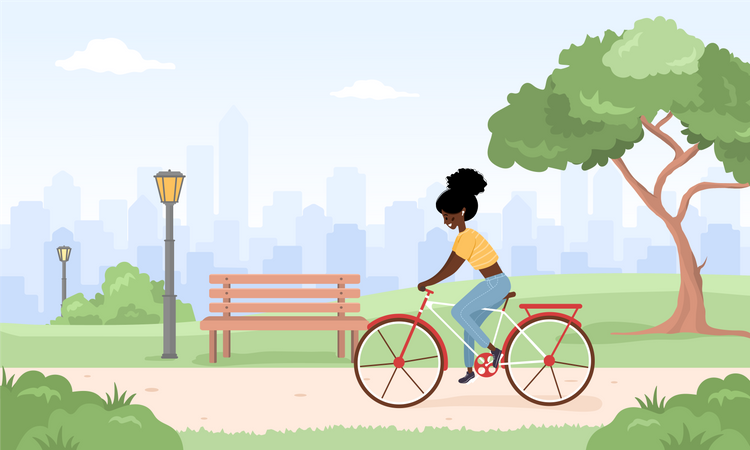 Garota andando de bicicleta no parque  Ilustração