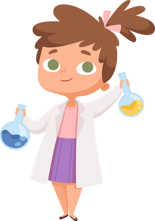 Menina cientista fazendo experiência de química  Ilustração