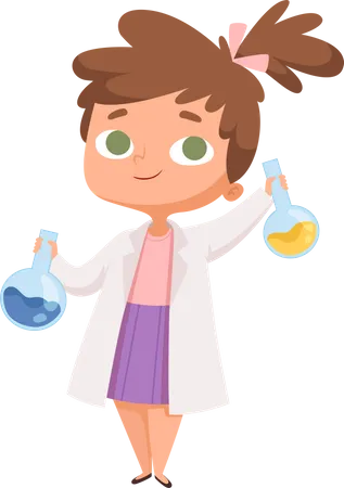 Menina cientista fazendo experiência de química  Ilustração