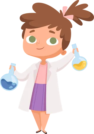 Menina cientista fazendo pesquisa química  Ilustração