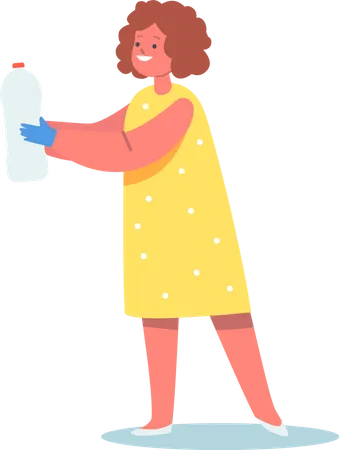 Menina coletando garrafa de plástico  Ilustração
