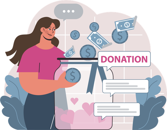 Garota coletando dinheiro para doação  Ilustração