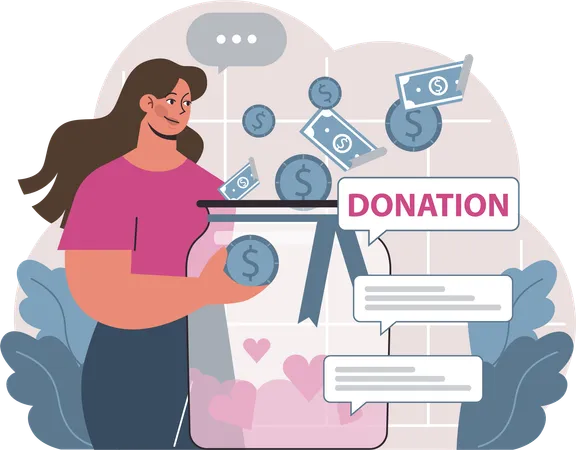 Garota coletando dinheiro para doação  Ilustração