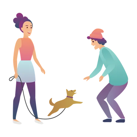 Menina com animal de estimação  Ilustração