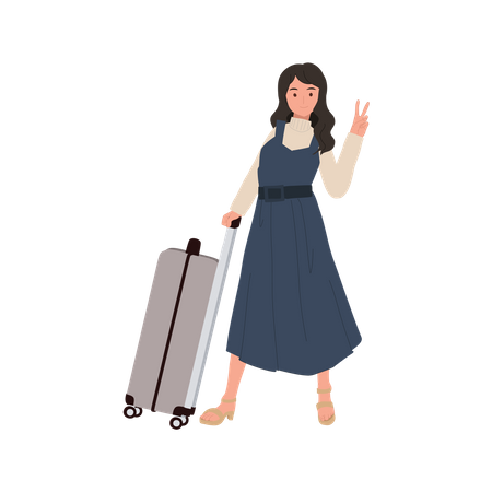 Menina com bagagem de mão  Ilustração