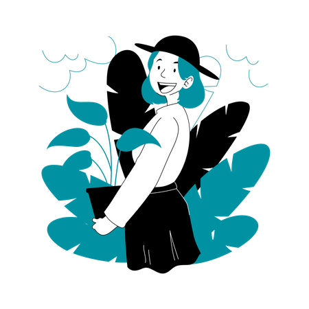 Menina com buquê de flores  Ilustração
