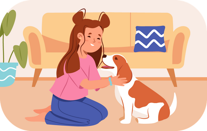 Menina com cachorro de estimação  Illustration