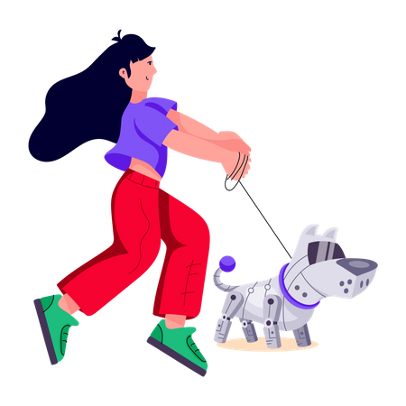 Menina com cachorro robótico  Ilustração