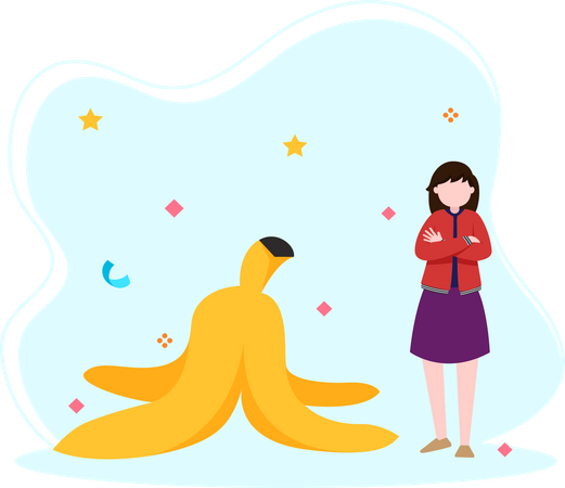 Menina com casca de banana  Ilustração