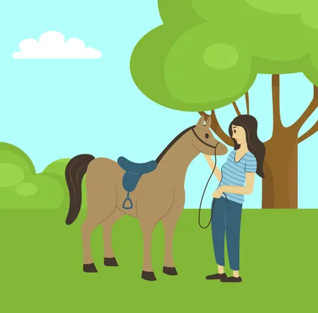 Menina com cavalo  Ilustração