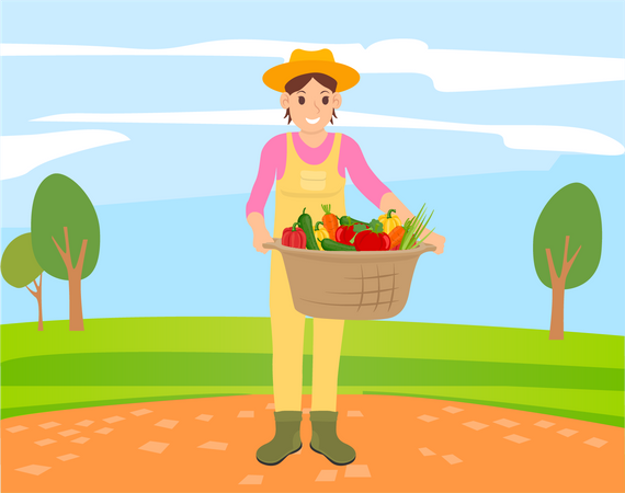 Menina com cesta de frutas  Ilustração