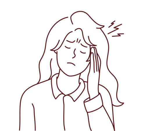 Menina com dor de cabeça  Ilustração