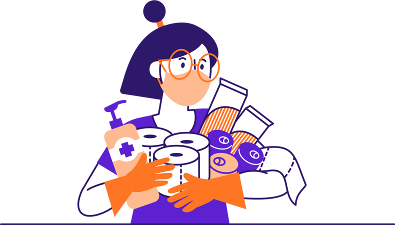Menina com equipamento de proteção corona  Illustration