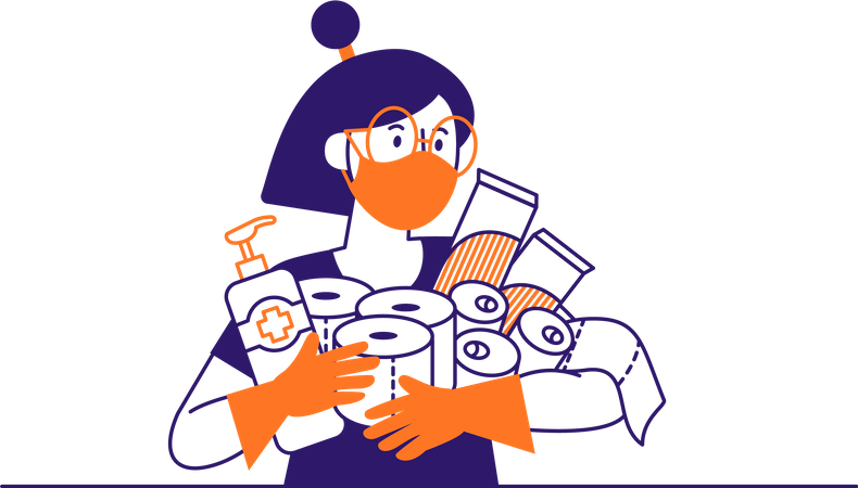 Menina com equipamento de proteção corona  Illustration