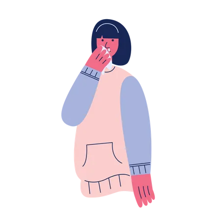 Menina tendo gripe  Ilustração