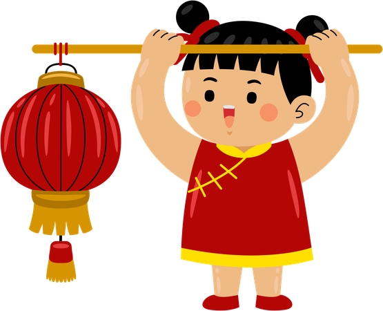 Menina com lanterna chinesa  Ilustração